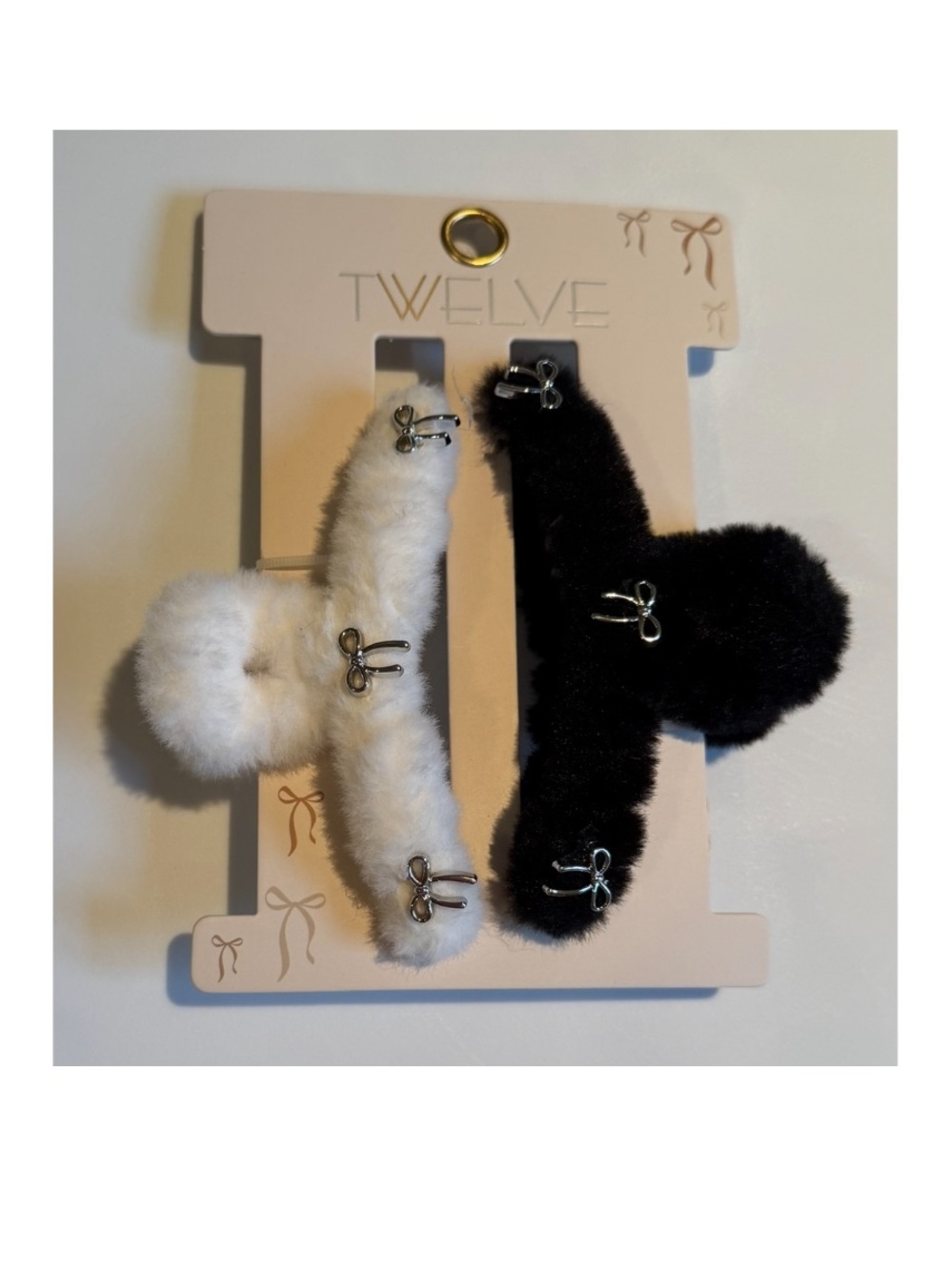 Faux Fur Pom Alligator Clips - Black & White Set